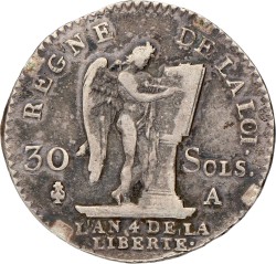 France. Constitutional Monarchy. Louis XVI. 30 Sols. 1792/L'Án 4.