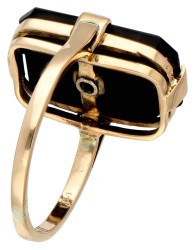 BWG 12K roségouden Art Deco ring met onyx plaquette en roos geslepen diamant.