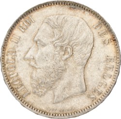 No reserve - Belgium. Leopold II. 5 Francs. 1876.