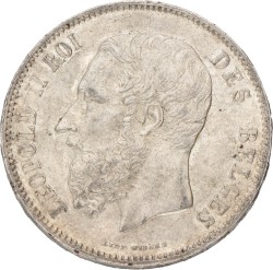 No reserve - Belgium. Leopold II. 5 Francs. 1873.