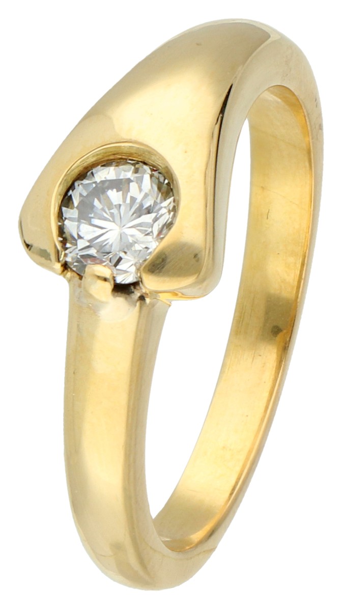 No reserve - 18K Geelgouden ring bezet met ca. 0.38 ct. diamant.