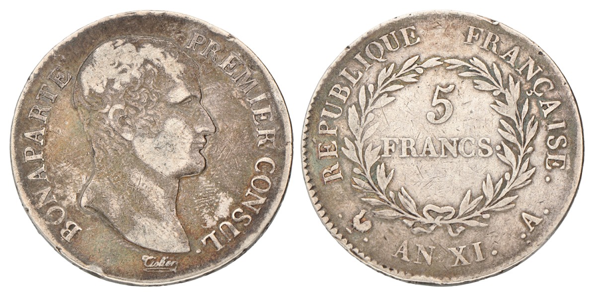 France. First republic. Napoleon. 5 Francs. An XI.