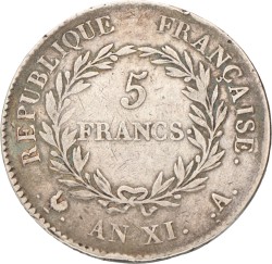 France. First republic. Napoleon. 5 Francs. An XI.