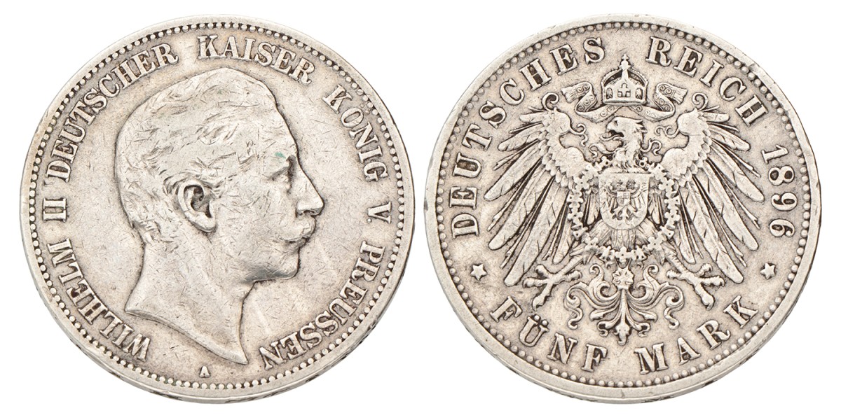 German states. Prussia. Wilhelm II. 5 Mark. 1896 A.