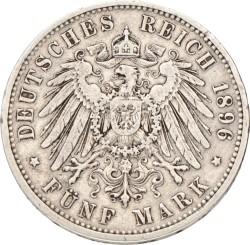 German states. Prussia. Wilhelm II. 5 Mark. 1896 A.