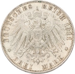 No reserve - German states. Bavaria. Luitpold - 90th anniversary of the Prince-regent. 3 Mark. 1911 D.