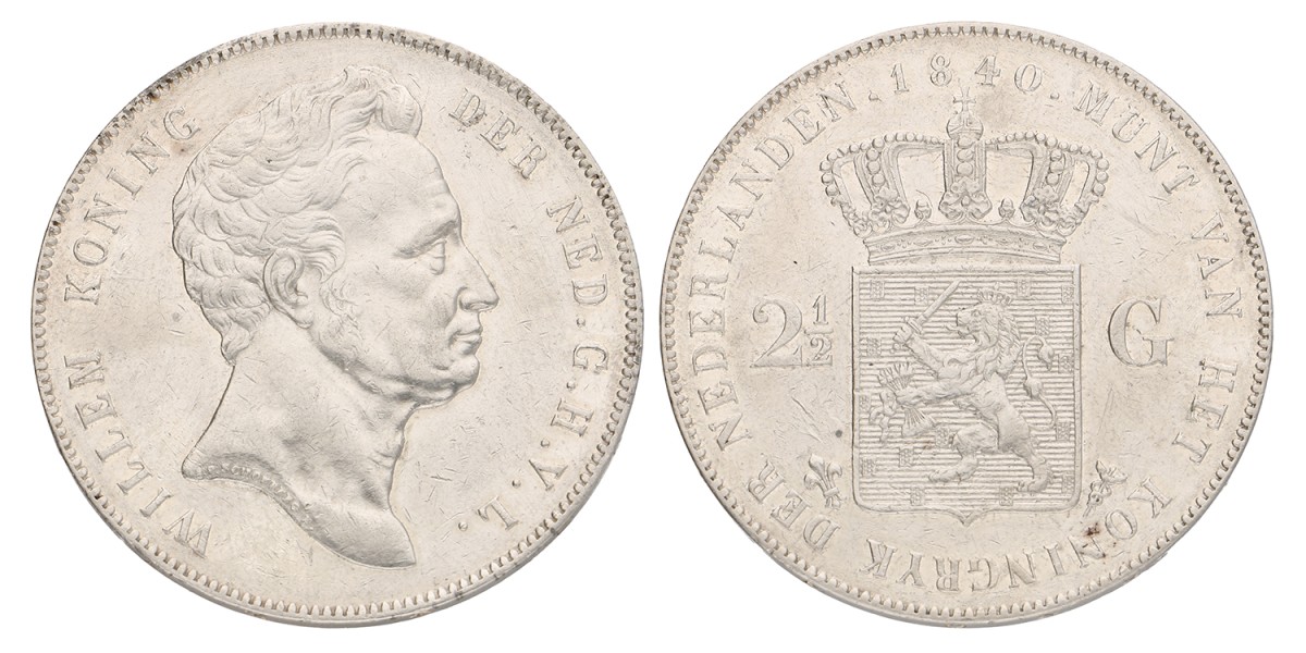 2½ Gulden. Willem I. 1840. Zeer Fraai / Prachtig.