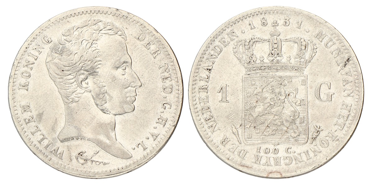 1 Gulden. Willem I. 1831/21. Zeer Fraai / Prachtig.