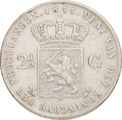 2½ Gulden. Willem II. 1845. Zeer Fraai.