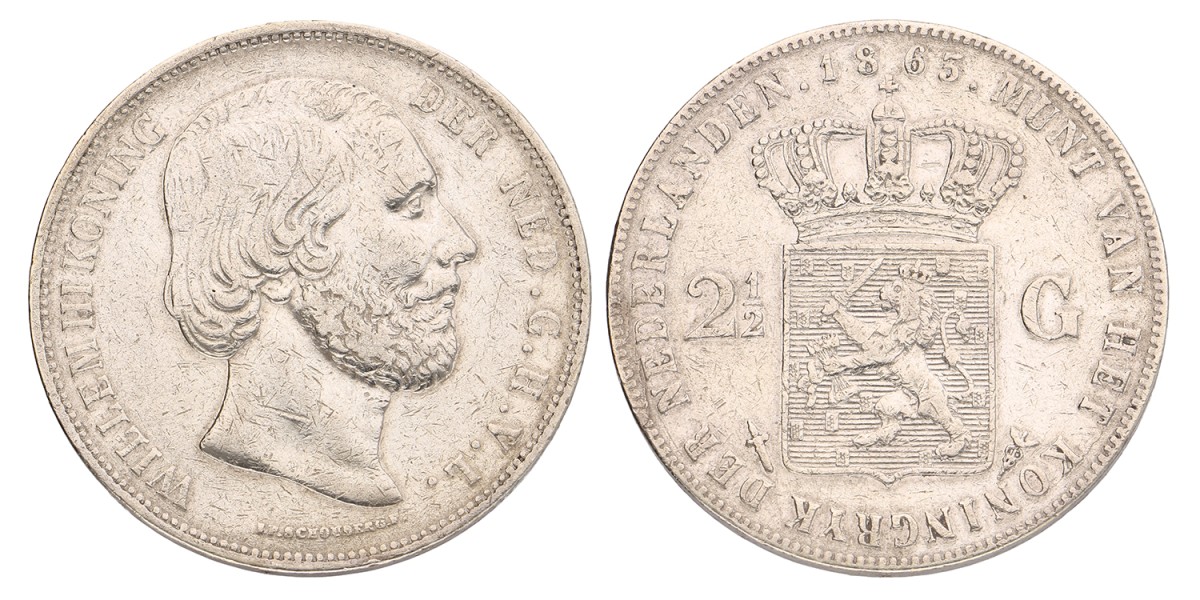 2½ Gulden. Willem III. 1863. Zeer Fraai.