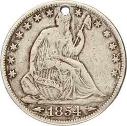 USA. 50 Cents - Engraved with 'Present from H.H.J to J.V.J. june 19th 68'. 1854.