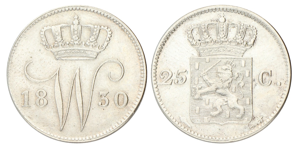 25 Cent. Willem I. 1830. Prachtig.