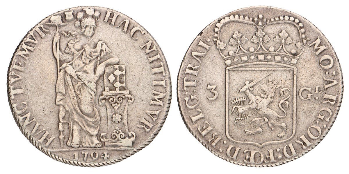 3 gulden - generaliteits. Utrecht. 1794. Zeer Fraai +.