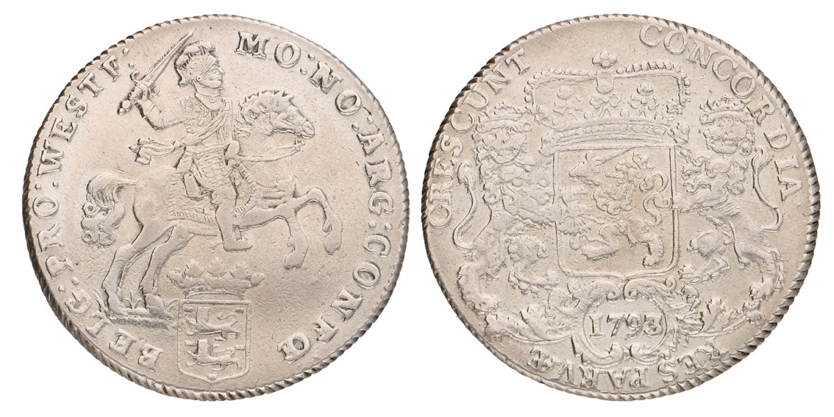 Dukaton of zilveren rijder. West-Friesland. 1793/92. Zeer Fraai.