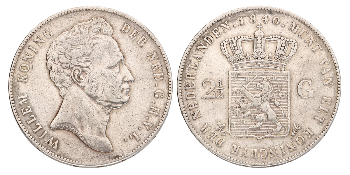 No reserve - 2½ Gulden. Willem I. 1840. Zeer Fraai.