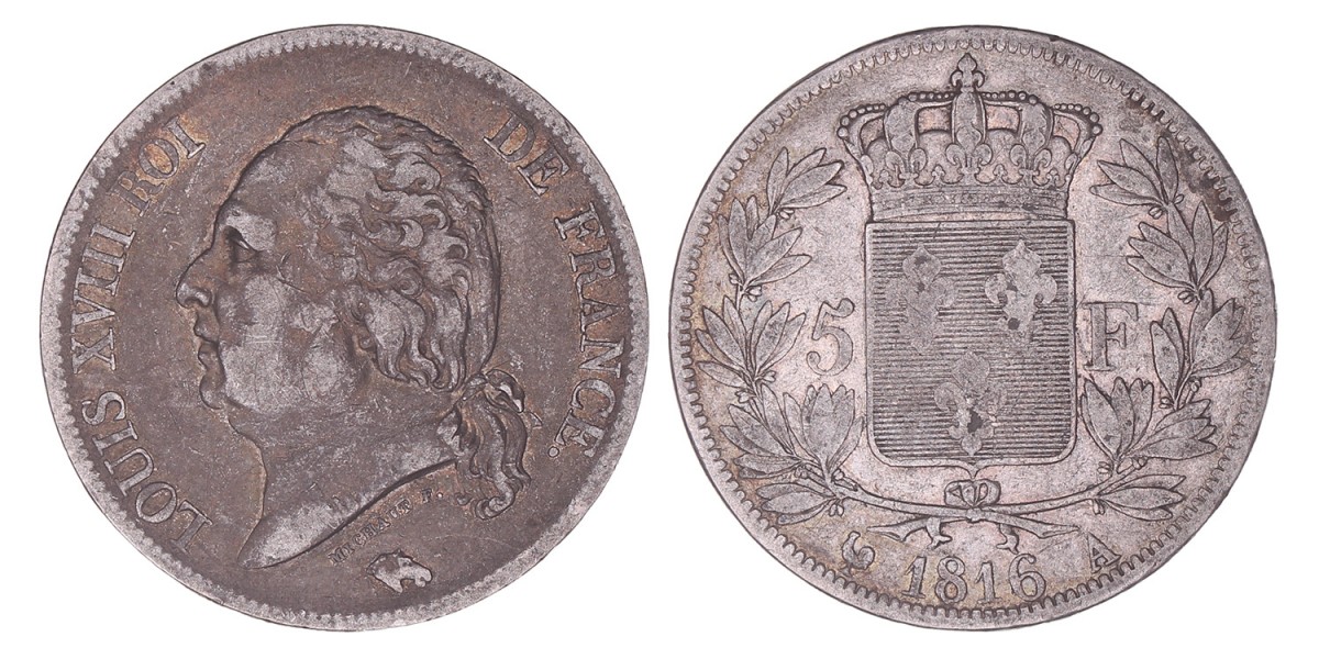 France. Louis XVIII. 5 Francs. 1816 A.