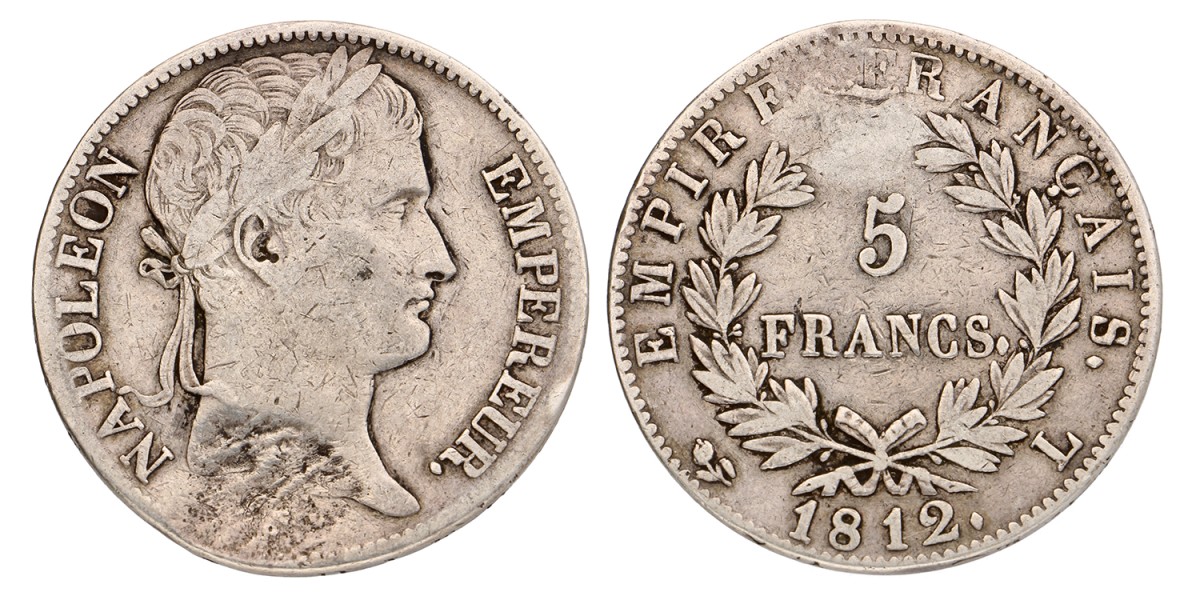 France. Empire. Napoleon. 5 Francs. 1812 L.