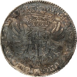 Halve kronenthaler. Brabant. Brussel. Maria Theresia. 1763. Zeer Fraai +.