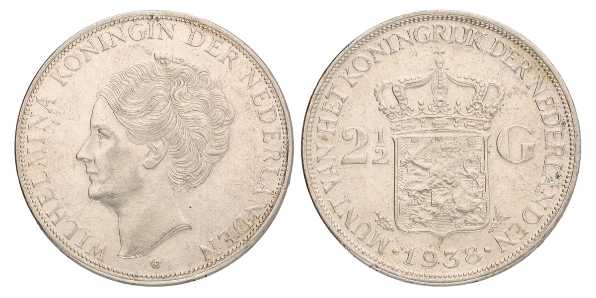 2½ Gulden - Grofhaar. Wilhelmina. 1938. Prachtig +.