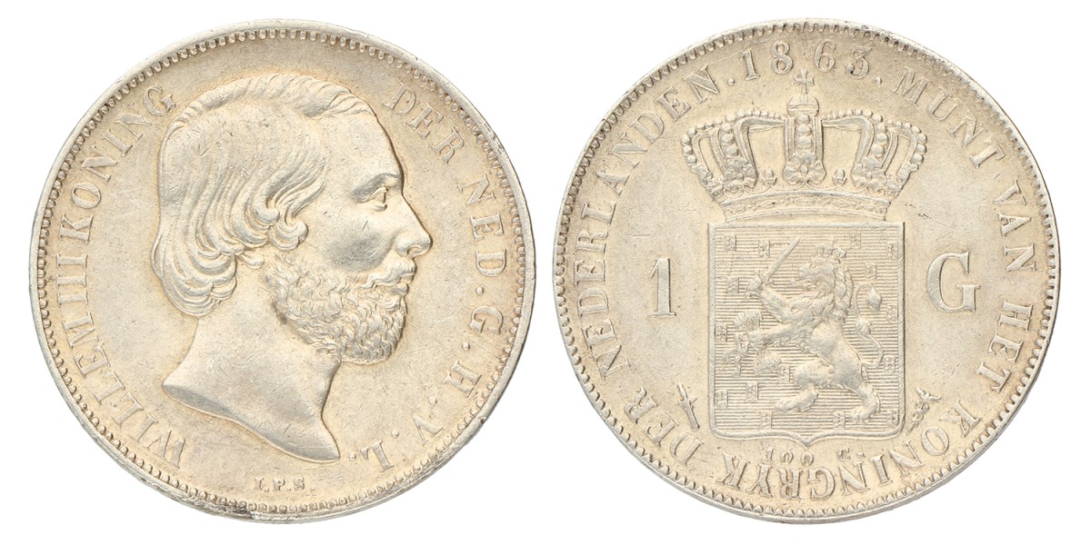 1 Gulden. Willem III. 1863. Prachtig / UNC.