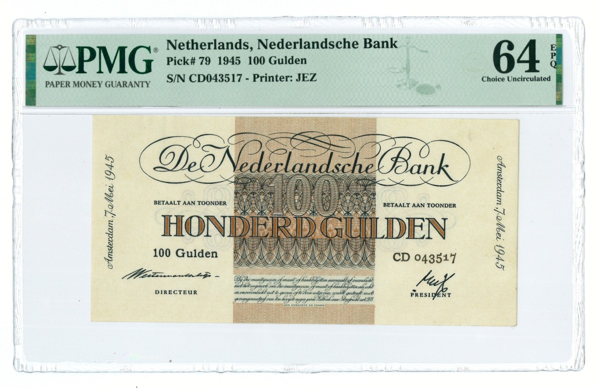 Nederland. 100 gulden. Bankbiljet. Type 1945. - PMG 64EPQ.