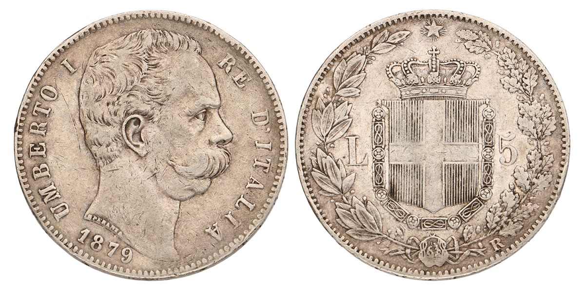 No reserve - Italy. Kingdom. Umberto I. 5 Lire. 1879 R.