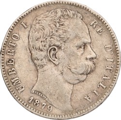 No reserve - Italy. Kingdom. Umberto I. 5 Lire. 1879 R.