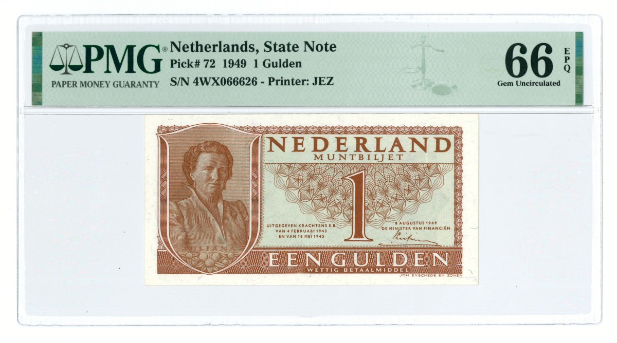 Nederland. 1 gulden. Muntbiljet. Type 1949. - PMG 66EPQ