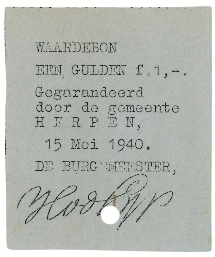 Nederland. 1 gulden. Waardebon. Type 1940. Type Herpen. - Nagenoeg UNC.