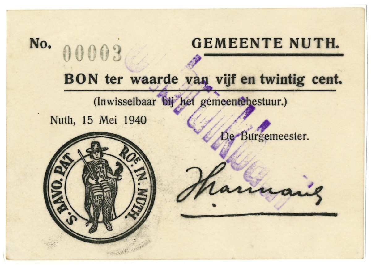 Nederland. 25 cent. Waardebon. Type 1940. Type Nuth. - Zeer Fraai.