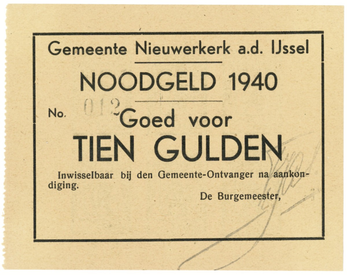 Nederland. 10 gulden. Waardebon. Type 1940. Type Nieuwerkerk aan de IJssel. - UNC.