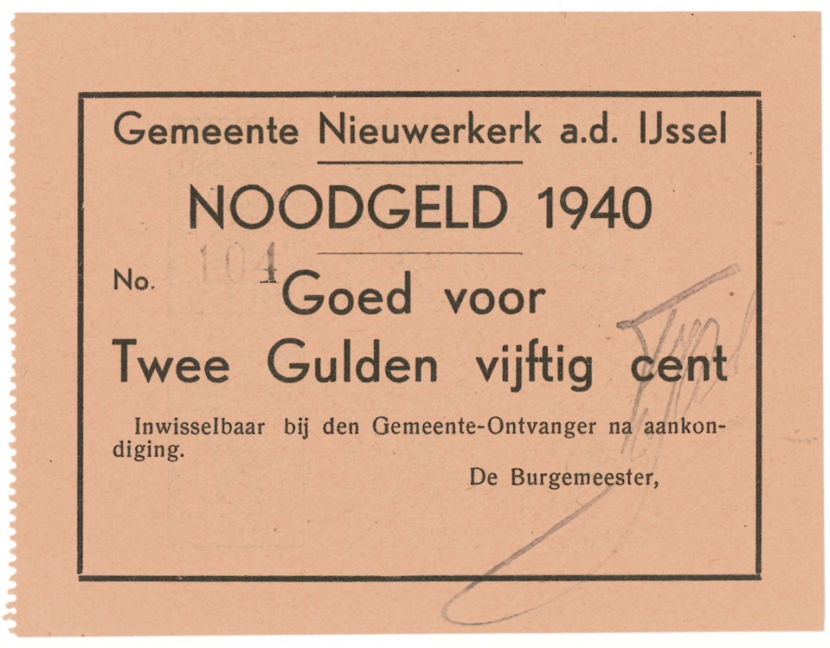 Nederland. 2½ gulden. Waardebon. Type 1940. Type Nieuwerkerk aan de IJssel. - UNC.