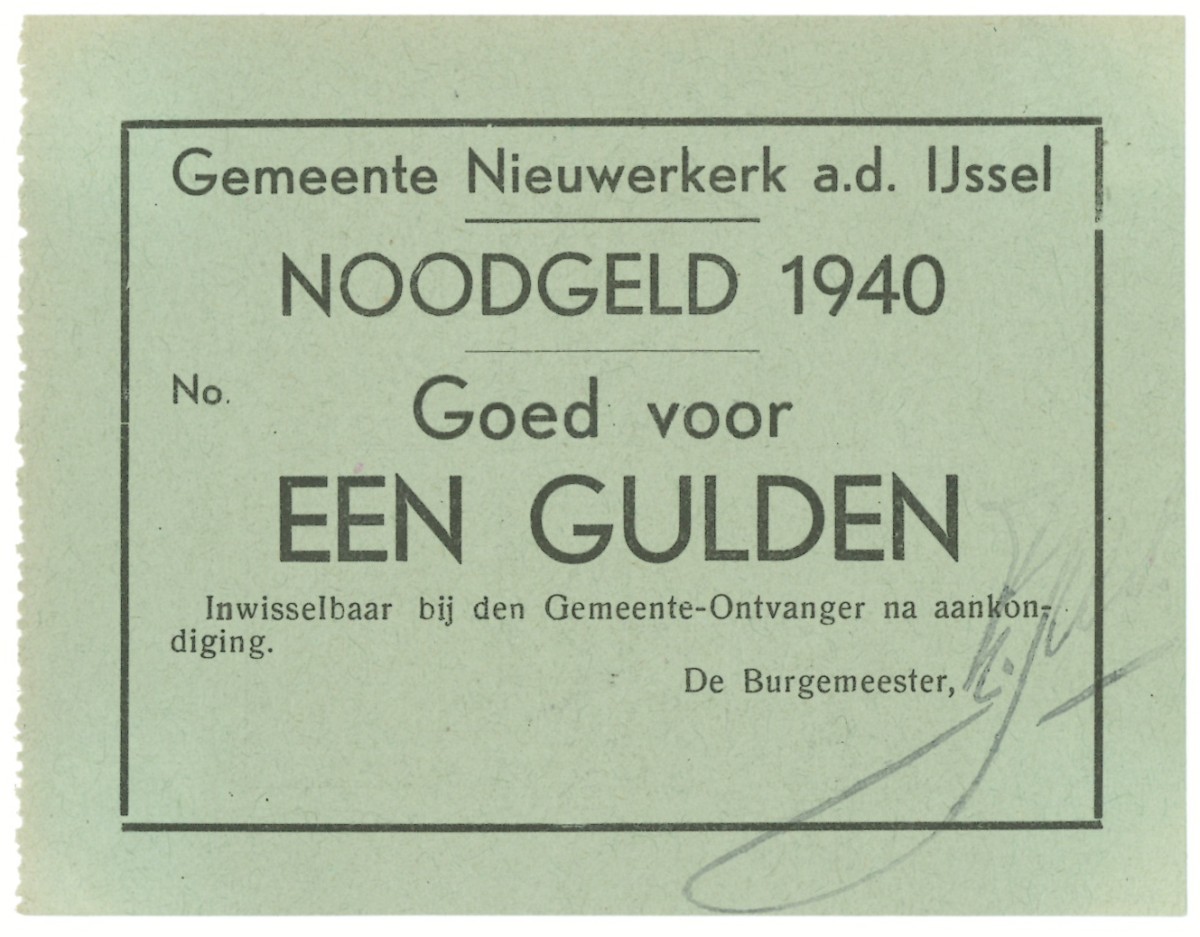 1940. 1 gulden. Waardebon. Type 1940. Type Nieuwerkerk aan de IJssel. - UNC.