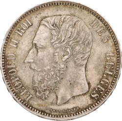 No reserve - Belgium. Leopold II. 5 Francs. 1873.