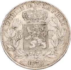 No reserve - Belgium. Leopold II. 5 Francs. 1873.