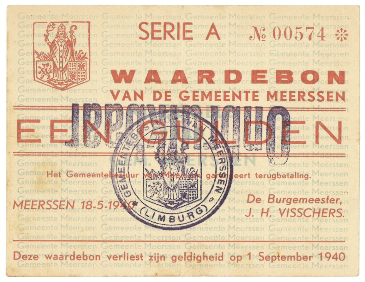 Nederland. 1 gulden. Waardebon. Type 1940. Type Meerssen. - Zeer Fraai.