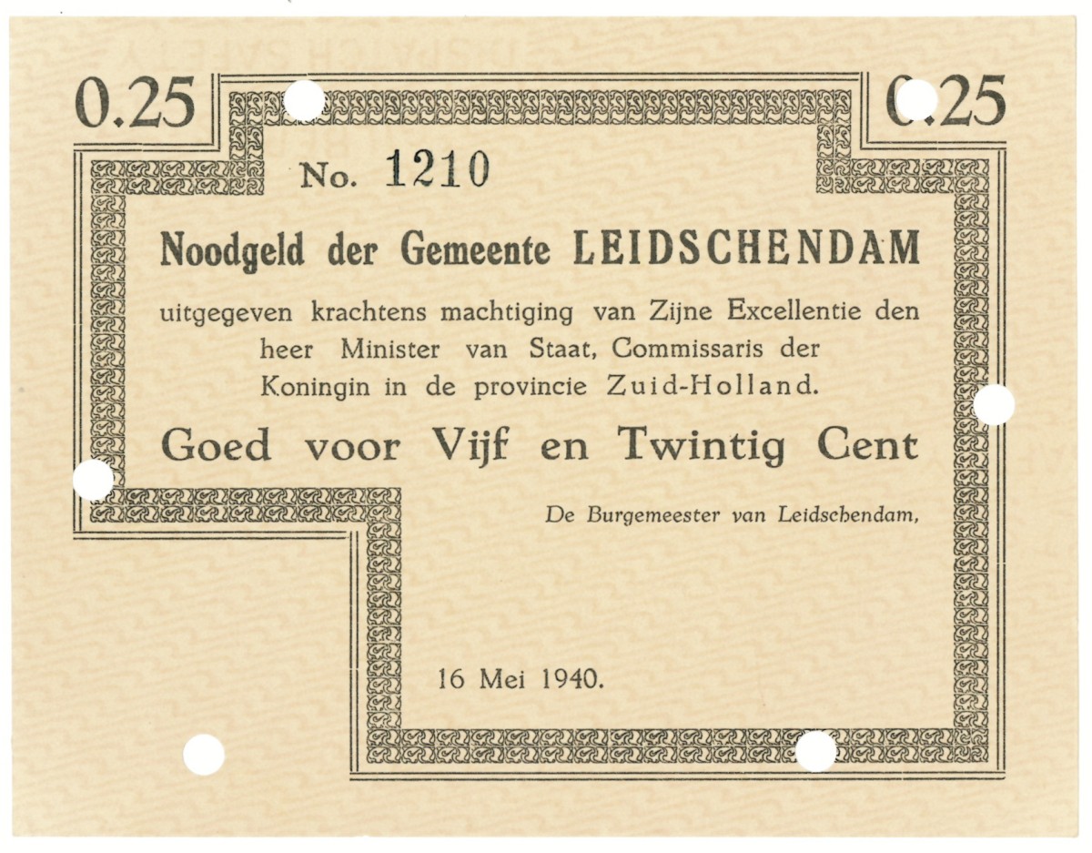 Nederland. 25 cent. Waardebon. Type 1940. Type Leidschendam. - UNC.