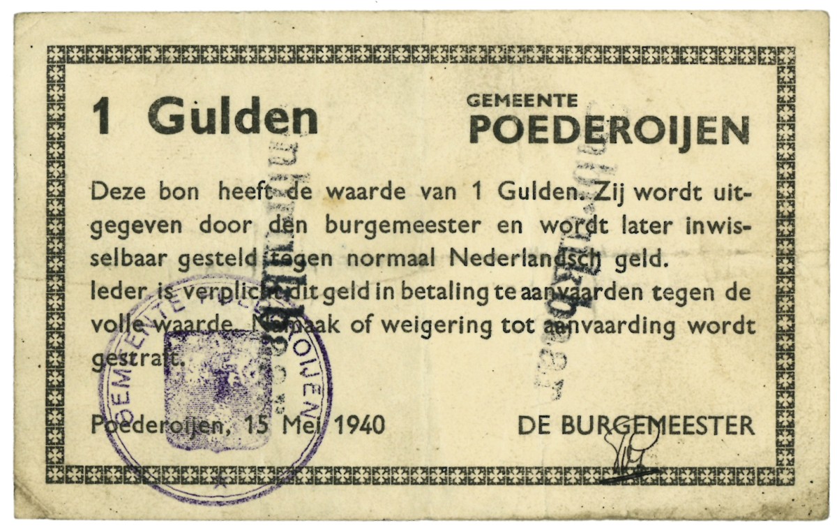 Nederland. 1 gulden. Waardebon. Type 1940. Type Poederooijen. - Zeer Fraai -.