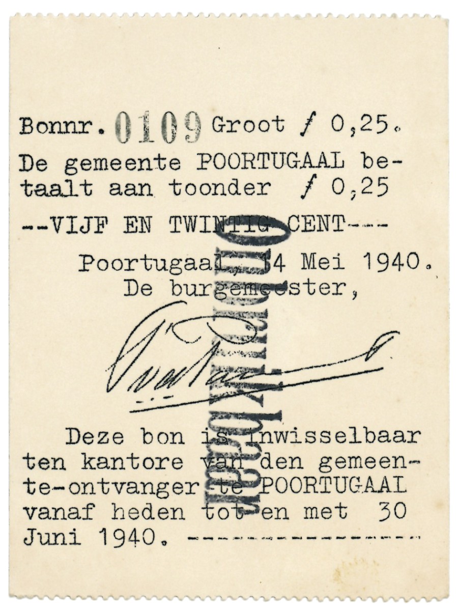 Nederland. 25 cent. Waardebon. Type 1940. Type Poortugaal. - UNC.