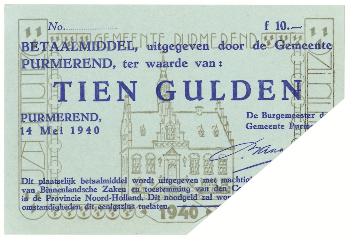 Nederland. 10 gulden. Waardebon. Type 1940. Type Purmerend. - UNC.