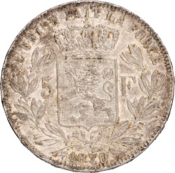 No reserve - Belgium. Leopold II. 5 Francs. 1870.