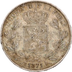 No reserve - Belgium. Leopold II. 5 Francs. 1871.