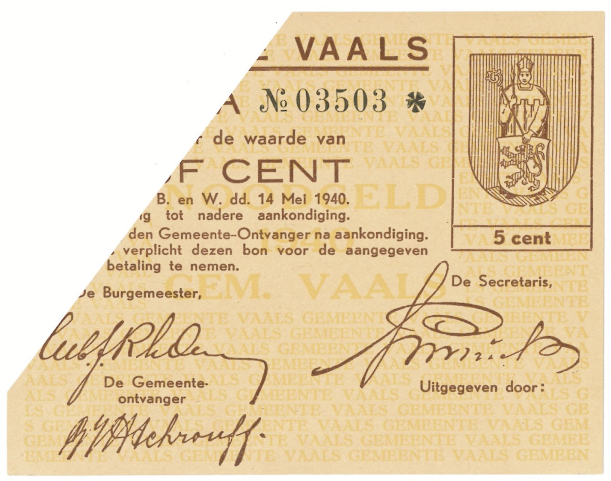 Nederland. 5 cent. Waardebon. Type 1940. Type Vaals. - Zeer Fraai.