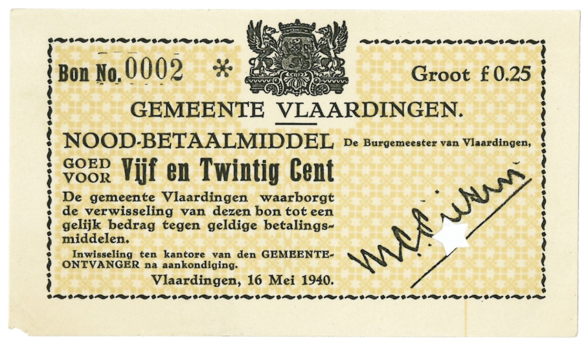 Nederland. 25 cent. Waardebon. Type 1940. Type Vlaardingen. - UNC.