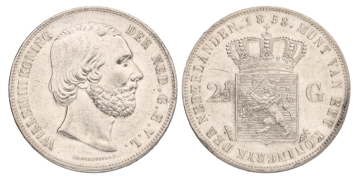 2½ Gulden. Willem III. 1858. Prachtig.