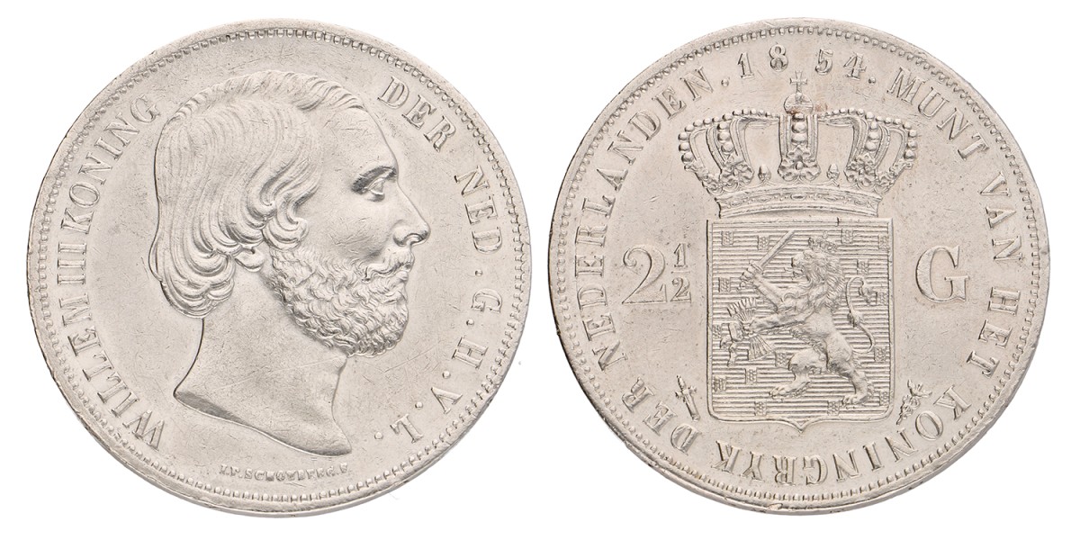 2½ Gulden. Willem III. 1854-52. Prachtig / UNC.