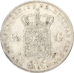 ½ Gulden. Willem I. 1822 U Zonder Michaut. Zeer Fraai.