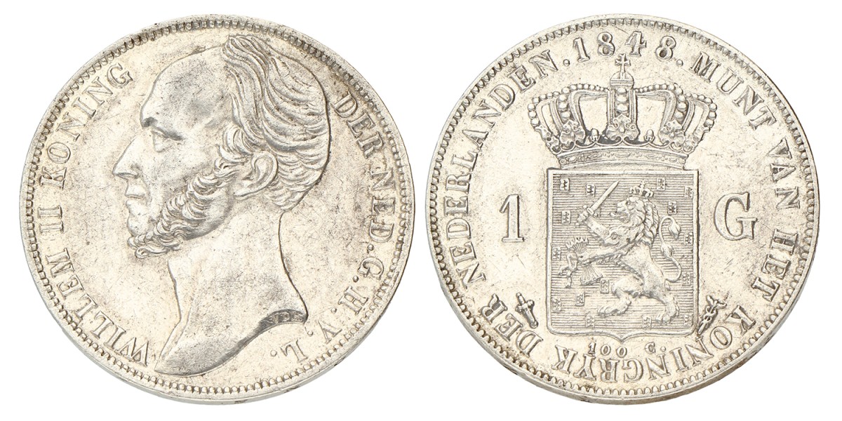 1 Gulden. Willem II. 1848. Prachtig.