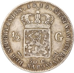 ½ Gulden. Willem I. 1819 U. Zeer Fraai +.