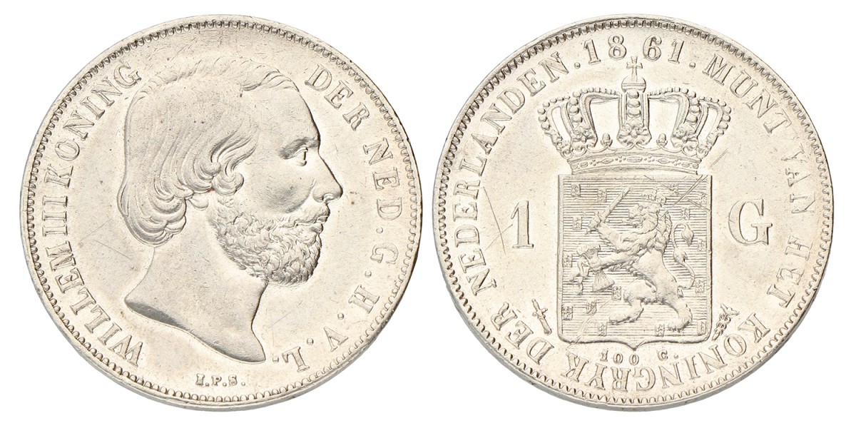 1 Gulden. Willem III. 1861. Prachtig.